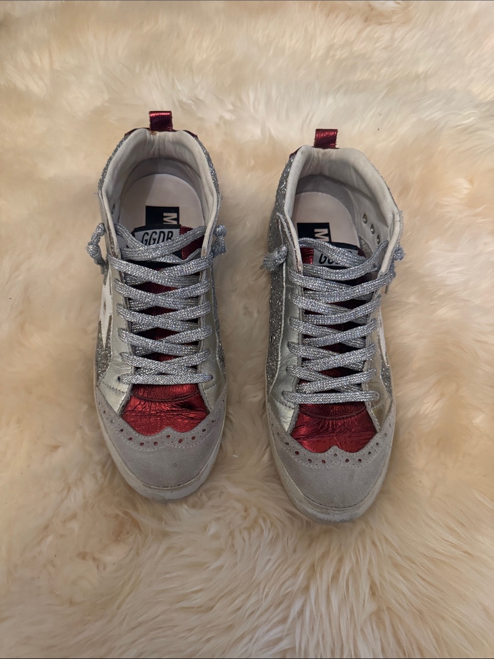 Golden Goose Silver and Red Women's Sneakers